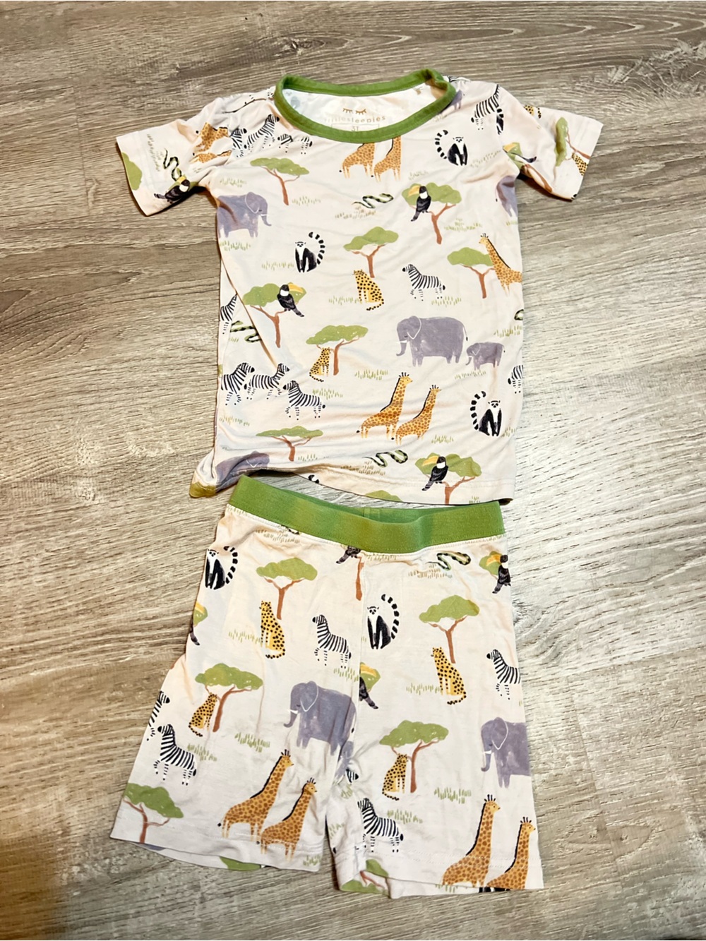 Little Sleepies Cream Safari Pajama Set with Green Trim